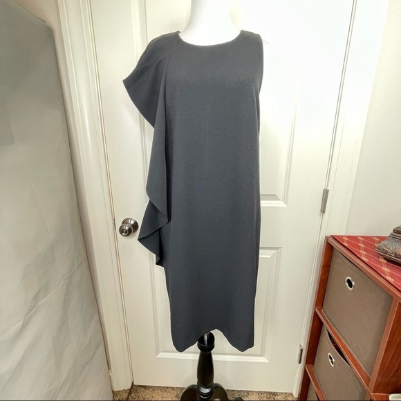 Chelsea28 Black Crepe Side Ruffle Sleeve Sheath Dress - Picture 4 of 17